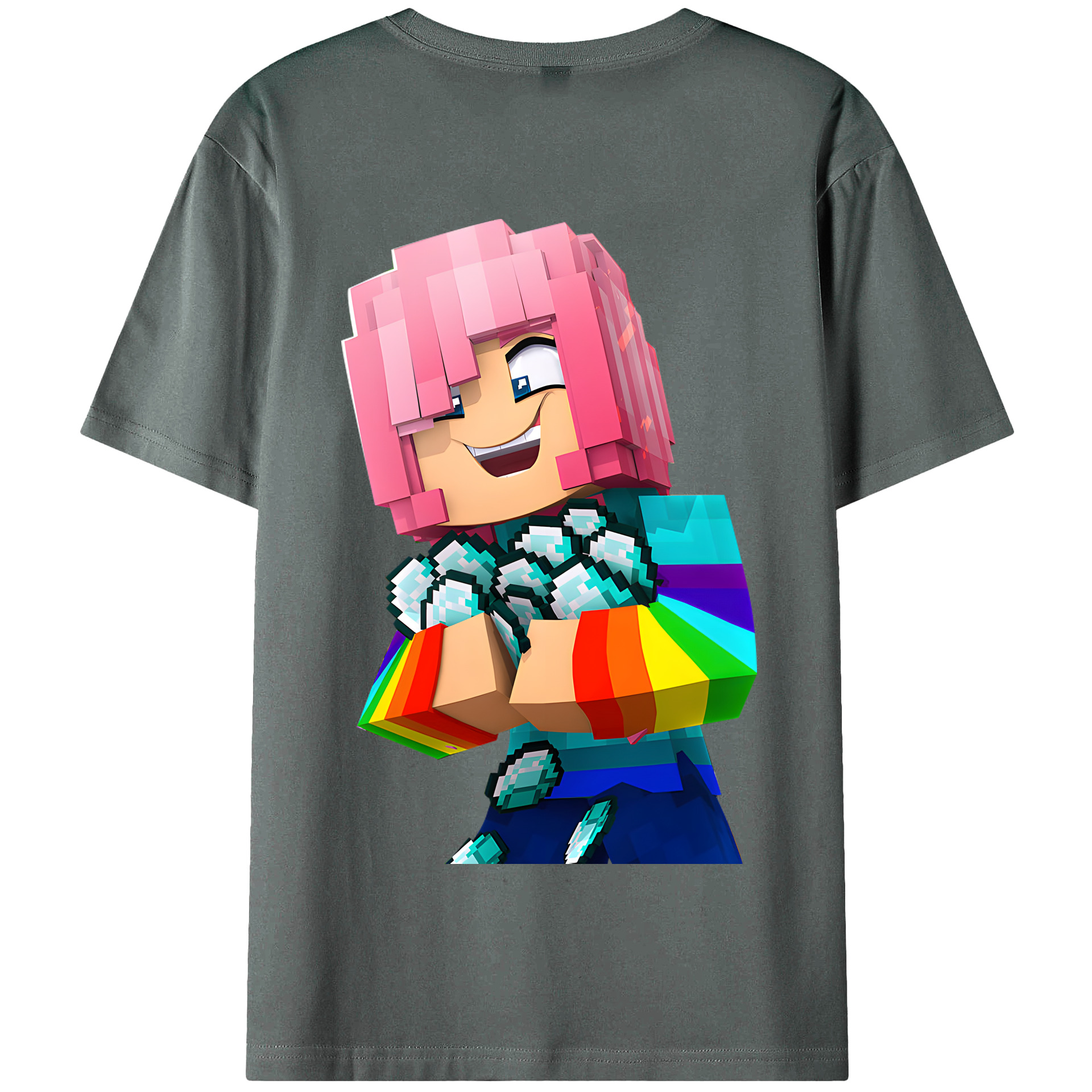 （画像用） マインクラフト ブロックの世界 Minecraft MC Block world 綿100％半袖Tシャツ（背面プリント）